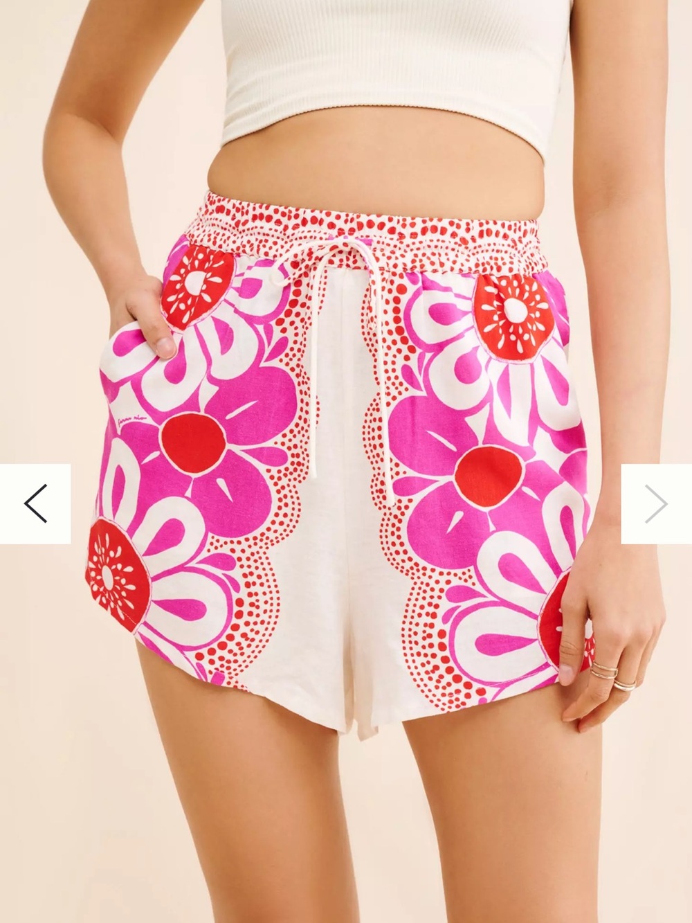 FARM Rio White Shorts with Pink and Red Floral Print